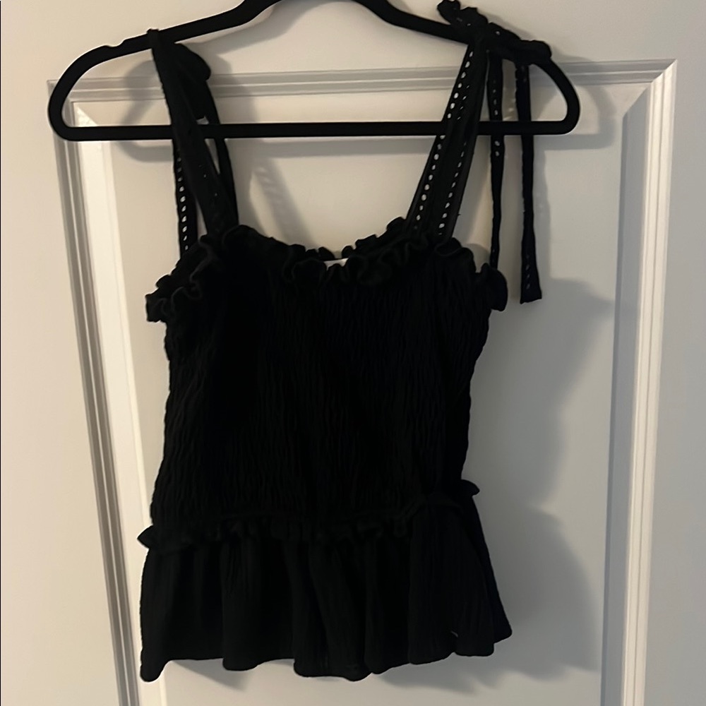 Black Smocked Peplum Tank Top